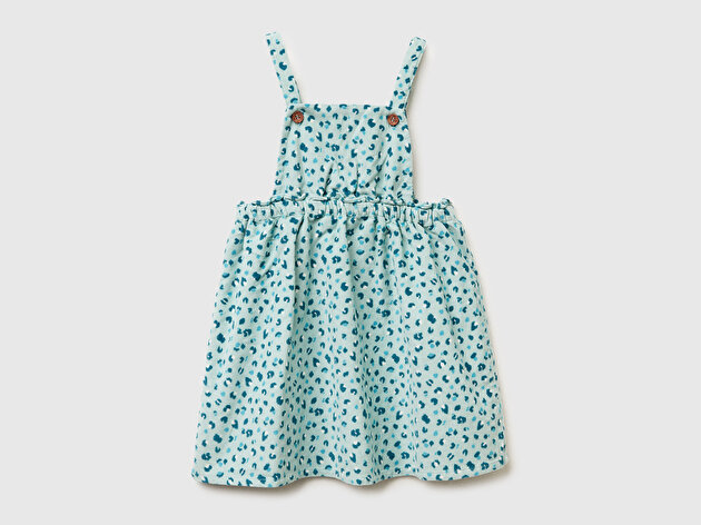 Benetton Kız Bebek Mint Yeşili Tamamı Desenli Ayarlanabilir Askılı Kadife Tulum Elbise