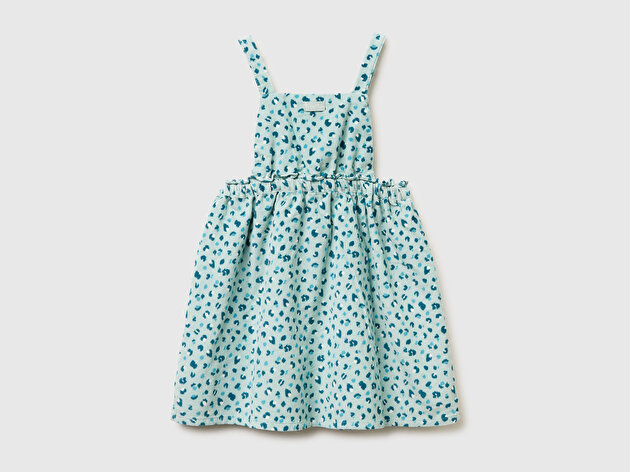 Benetton Kız Bebek Mint Yeşili Tamamı Desenli Ayarlanabilir Askılı Kadife Tulum Elbise