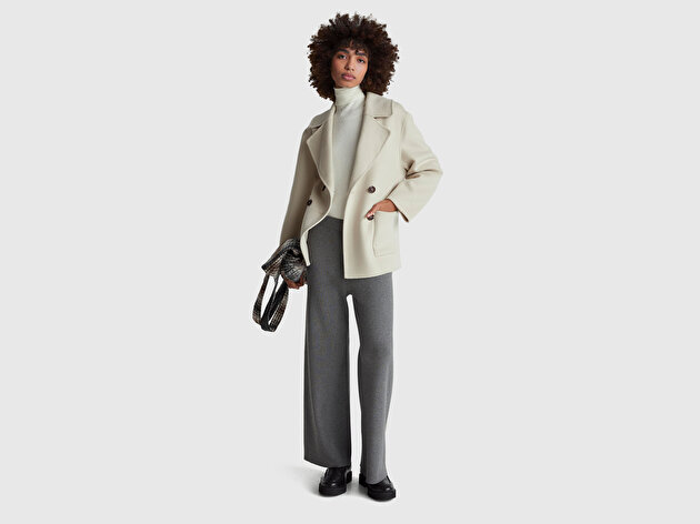 Benetton Kadın Antrasit Melanj Viskoz Karışımlı Beli Lastikli Geniş Paça Pantolon