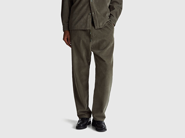 Benetton Erkek Haki %100 Pamuk Cep Detaylı Beli Lastikli Bağcıklı Pantolon