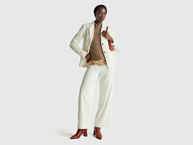 Benetton Kadın Krem Normal Bel İspanyol Paça Pantolon