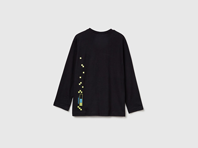 Benetton Erkek Çocuk Siyah Tazmanya Baskılı Jarse Kabartmalı Uzun Kollu T-shirt