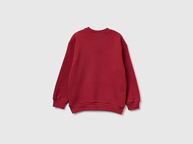 Benetton Erkek Çocuk Bordo Spiderman Baskılı Logolu Ribanalı Yuvarlak Yaka Sweatshirt