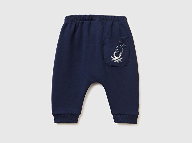 Benetton Bebek Lacivert Arkası Logo Yama Cepli Beli Lastikli İpli  Eşofman Altı