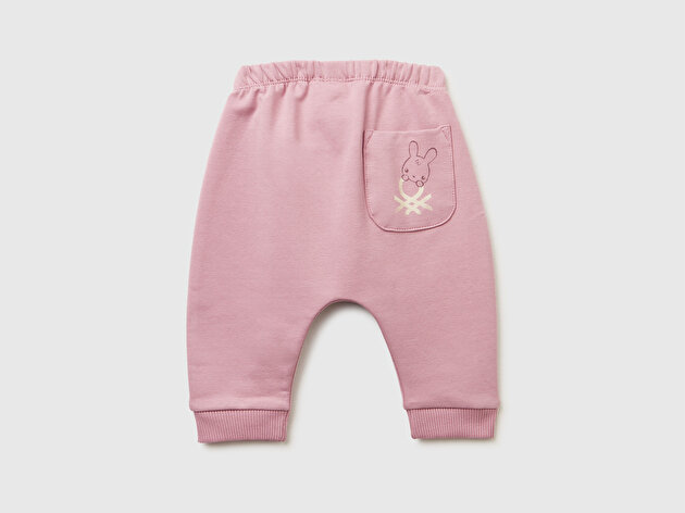 Benetton Bebek Gül Kurusu Arkası Logo Yama Cepli Beli Lastikli İpli  Eşofman Altı