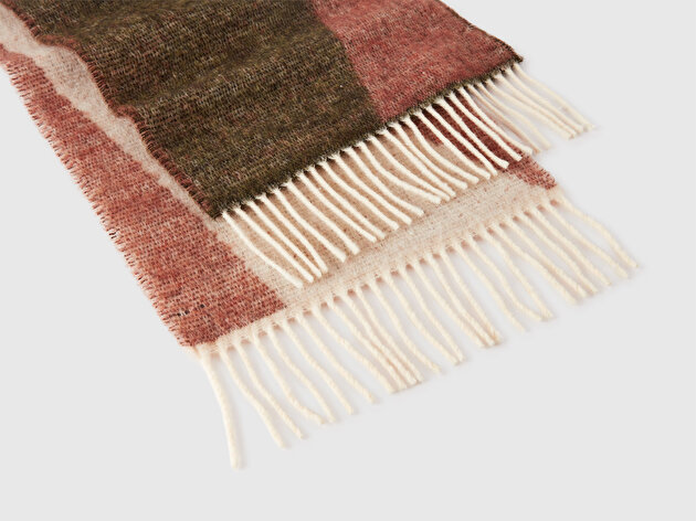 Benetton Kadın Haki Akrilik Karışımlı Desenli Püsküllü Atkı