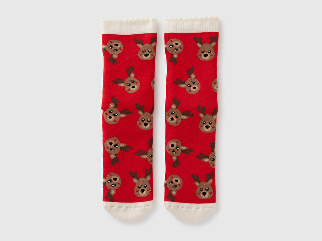 Benetton Erkek Çocuk Kırmızı Desenli Patik Çorap