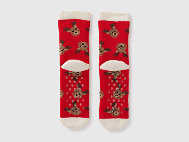 Benetton Erkek Çocuk Kırmızı Desenli Patik Çorap