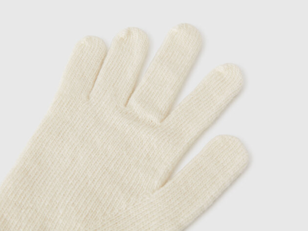 Benetton Kadın Krem Yün Karışımlı Nervürlü Örgü Eldiven