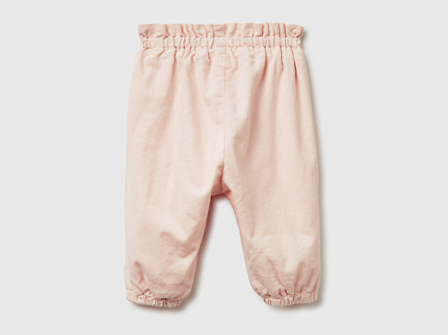 Benetton Bebek Toz Pembe Fiyonk ve Etiket Detaylı Kadife Pantolon
