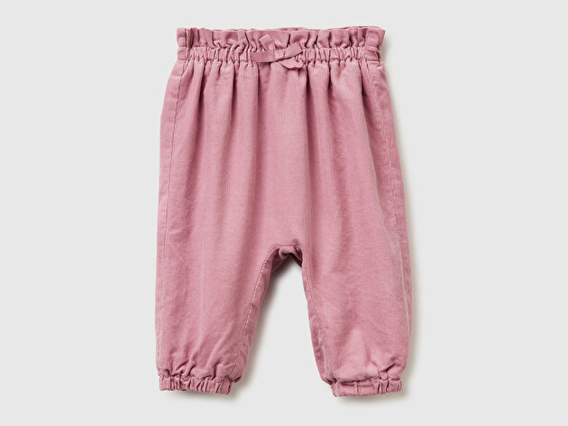 Benetton Bebek Gül Kurusu Fiyonk ve Etiket Detaylı Kadife Pantolon