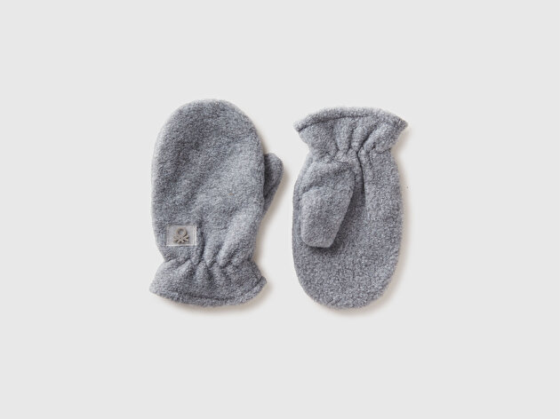 Benetton Erkek Bebek Gri Melanj Logo Detaylı İpli  Eldiven