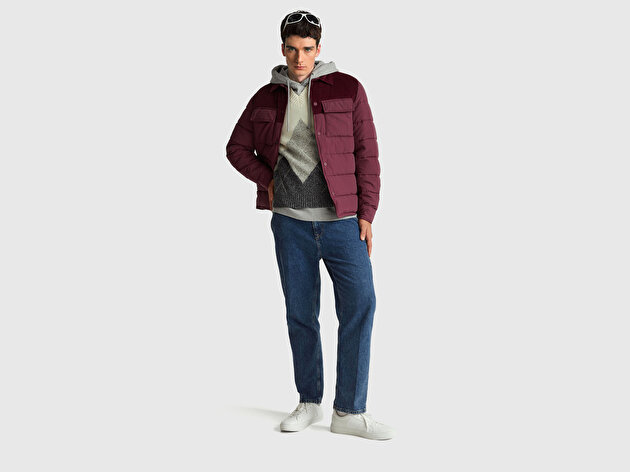 Benetton Erkek Krem Yün Karışımlı Baklava Desenli Ribana Detaylı Kolsuz Kazak