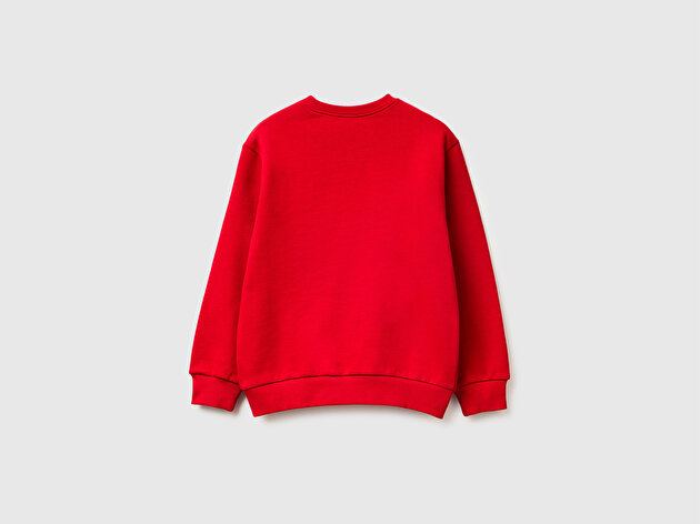 Benetton Erkek Çocuk Kırmızı Peanuts XMAS Baskılı Logo Etiketli Kabartmalı Ribanalı Sweatshirt