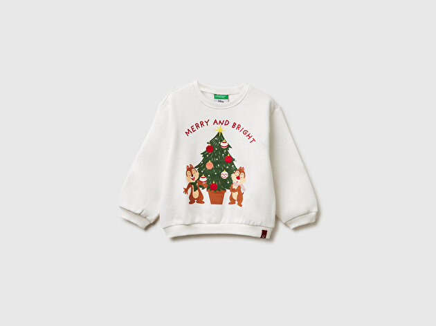 Benetton Kız Bebek Ekru Önü Baskılı Logo Etiketi Detaylı Sweatshirt