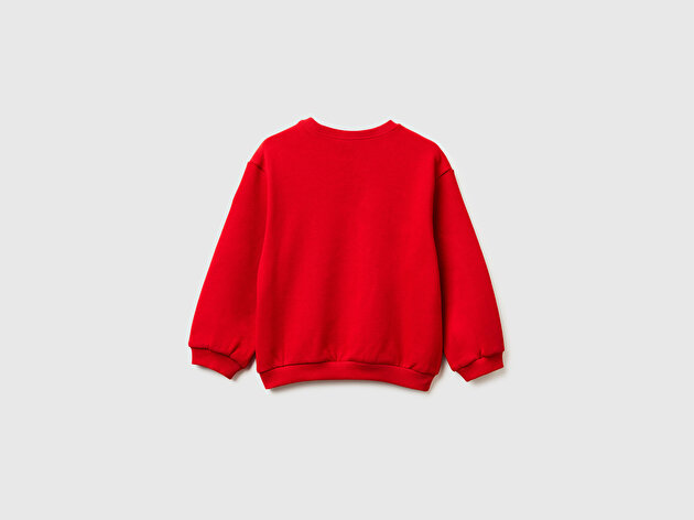 Benetton Kız Bebek Kırmızı Önü Baskılı Logo Etiketi Detaylı Sweatshirt