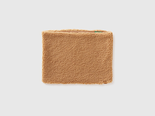 Benetton Kadın Taba Pamuk Karışımlı Logo Detaylı Suni Kürk Boyunluk