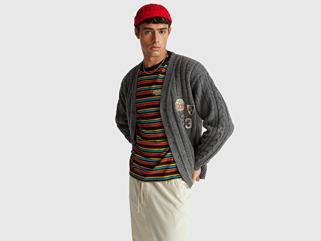 Benetton Erkek Antrasit Melanj  %100 Yün Stranger Things Hırka