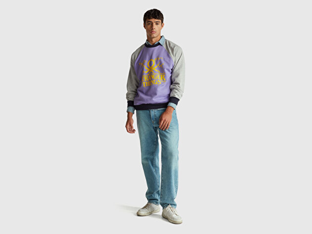 Benetton Erkek  %100 Pamuk Relaxed Fit Stranger Things Baskılı Sweatshirt