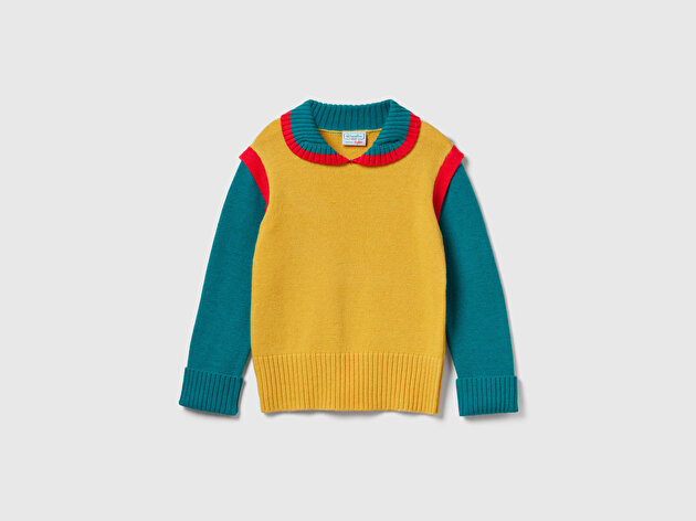 Benetton Kız Çocuk Yün Karışımlı Kontrast Polo Yakalı Stranger Things Triko