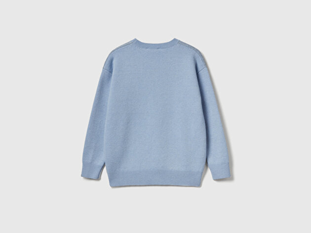 Benetton Kız Çocuk Yün Karışımlı Allover Köpek Desenli Stranger Things Triko