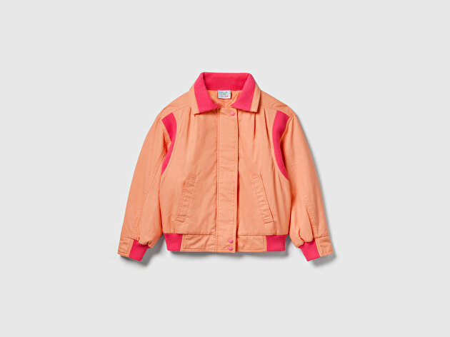 Benetton Kız Çocuk %100 Pamuk Ribanalı Gizli Fermuar ve Çıtçıt Kapamalı Bomber Stranger Things Ceket