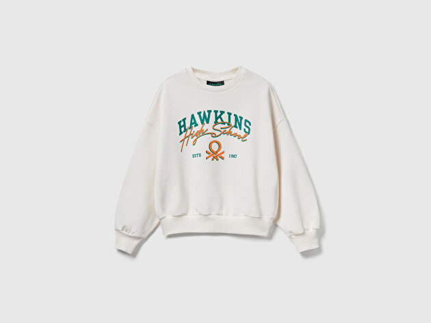 Benetton Kız Çocuk %100 Pamuk Oversize Stranger Things Ön Baskılı Sweatshirt