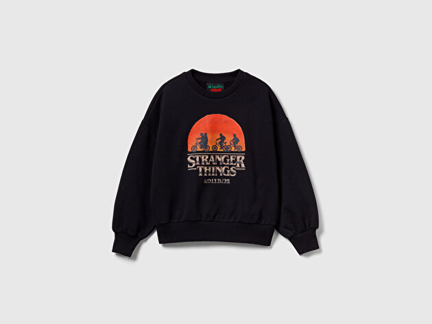 Benetton Kız Çocuk %100 Pamuk Oversize Stranger Things Ön Baskılı Sweatshirt