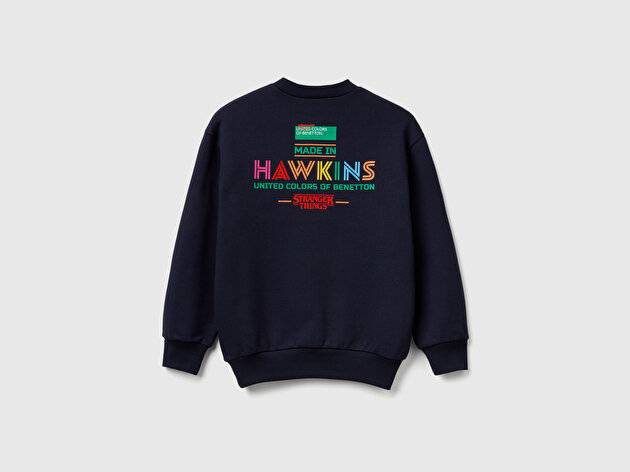 Benetton Erkek Çocuk %100 Pamuk Stranger Things Grafik Baskılı Bisiklet Yaka Sweatshirt
