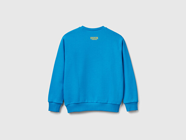 Benetton Erkek Çocuk % 100 Pamuk  Oversize Stranger Things Ön-Arka Baskılı Sweatshirt