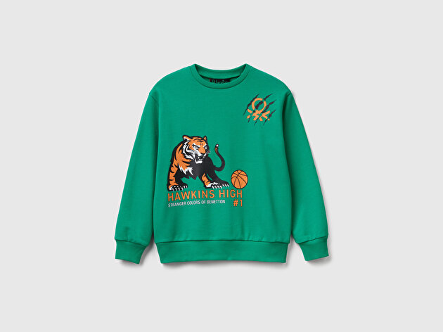 Benetton Erkek Çocuk % 100 Pamuk  Oversize Stranger Things Ön-Arka Baskılı Sweatshirt