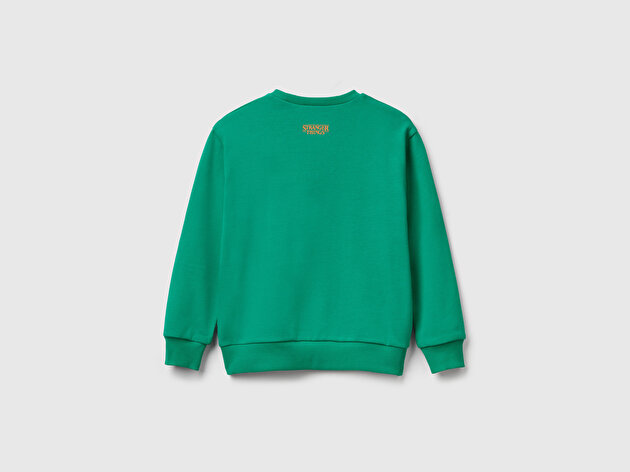 Benetton Erkek Çocuk % 100 Pamuk  Oversize Stranger Things Ön-Arka Baskılı Sweatshirt