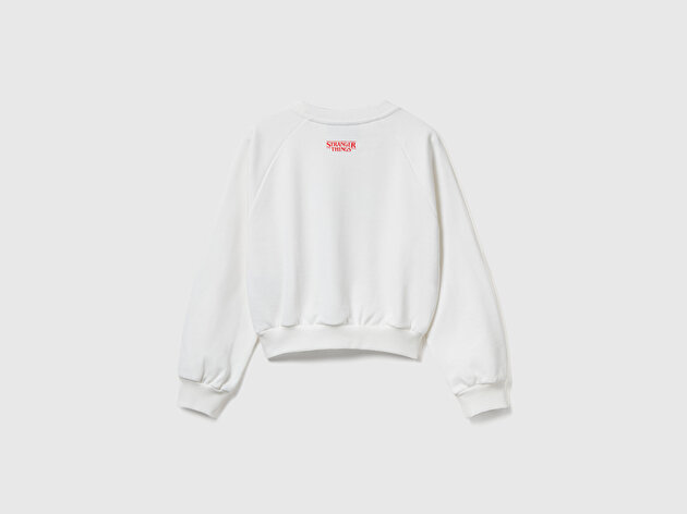 Benetton Kız Çocuk %100 Pamuk Kısa Kesim Stranger Things Ön Baskı Detaylı Ribanalı Sweatshirt