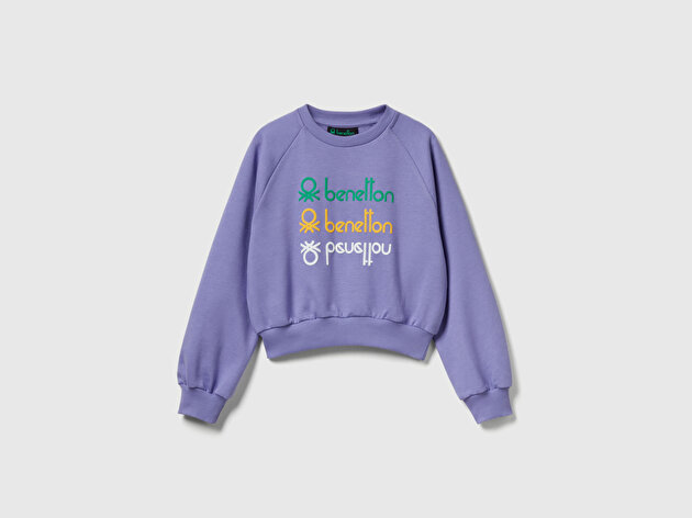 Benetton Kız Çocuk %100 Pamuk Kısa Kesim Stranger Things Ön Baskı Detaylı Ribanalı Sweatshirt