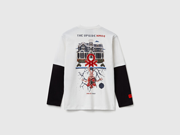 Benetton Erkek Çocuk %100 Pamuk Stranger Things Çift Kollu Baskılı Uzun Kollu T-Shirt