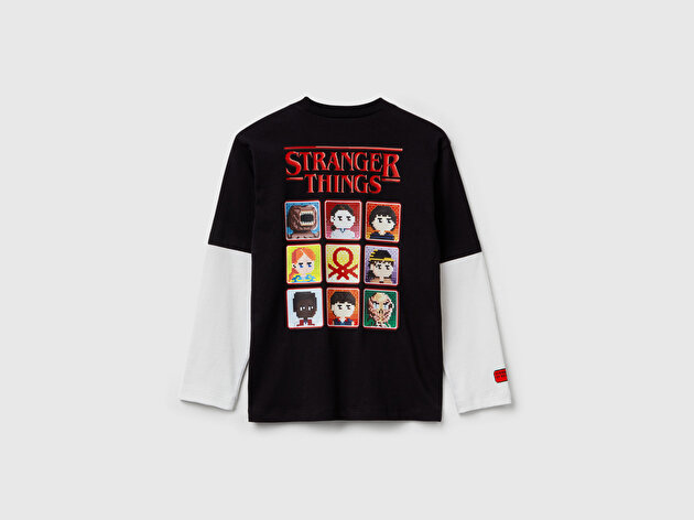 Benetton Erkek Çocuk %100 Pamuk Stranger Things Çift Kollu Baskılı Uzun Kollu T-Shirt