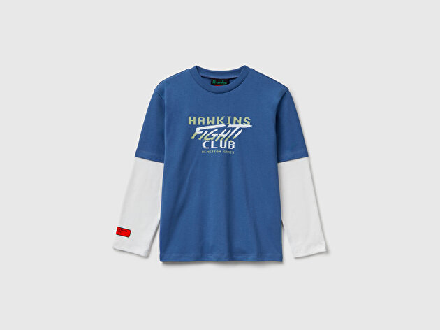 Benetton Erkek Çocuk %100 Pamuk Stranger Things Çift Kollu Baskılı Uzun Kollu T-Shirt