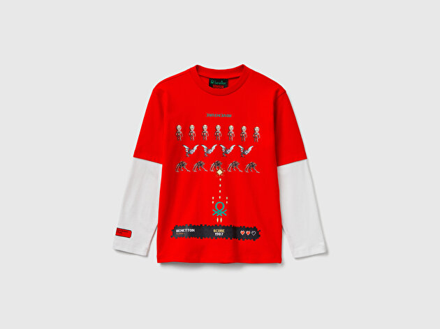 Benetton Erkek Çocuk %100 Pamuk Stranger Things Çift Kollu Baskılı Uzun Kollu T-Shirt