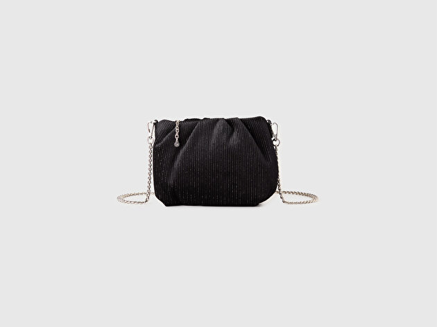 Benetton Kadın Siyah Simli Zincir Askılı Kadife Clutch Çanta