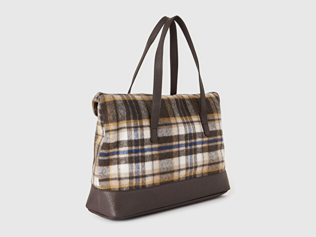 Benetton Erkek Çok Renkli Yün Karışımlı Desenli Logo Detaylı Fermuarlı Omuz Çantası