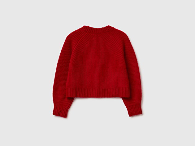 Benetton Kız Çocuk Kırmızı Düğmeli V Yaka Örme Hırka