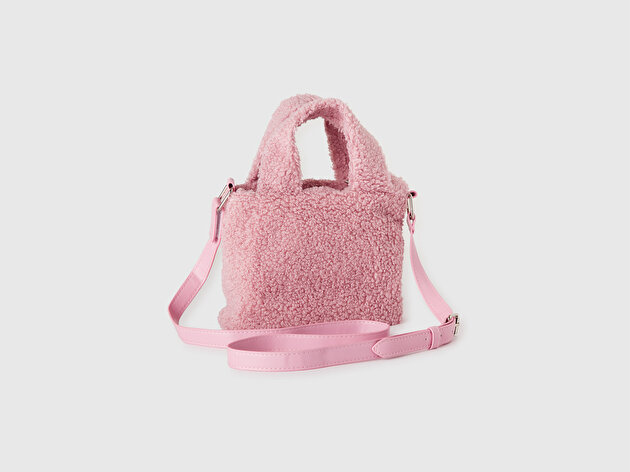 Benetton Kız Çocuk Gül Kurusu Logo Baskılı Cepli Teddy Omuz Çanta