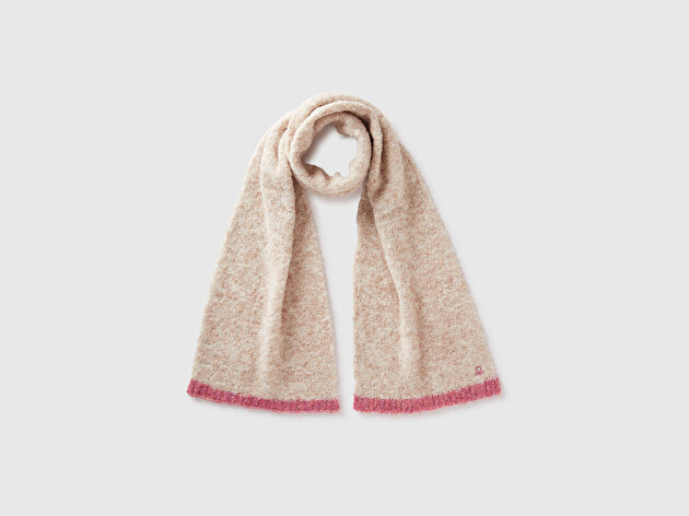 Benetton Kız Çocuk Ekru Yün Karışımlı Logo Detaylı Atkı