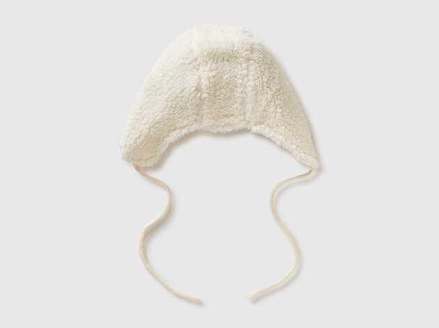 Benetton Bebek Ekru Önü Tavşan Etiketli İpli Kulaklı Şapka