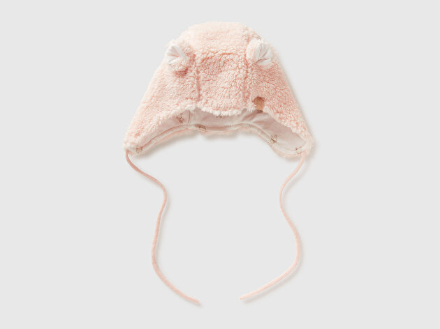 Benetton Bebek Toz Pembe Önü Tavşan Etiketli İpli Kulaklı Şapka