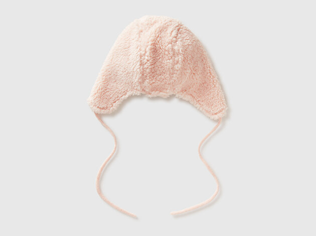 Benetton Bebek Toz Pembe Önü Tavşan Etiketli İpli Kulaklı Şapka
