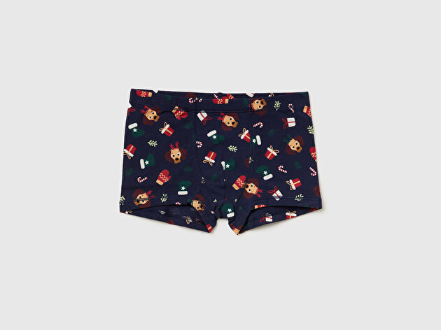 Benetton Erkek Çocuk Lacivert Yılbaşı Desenli Boxer