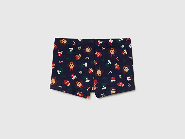 Benetton Erkek Çocuk Lacivert Yılbaşı Desenli Boxer