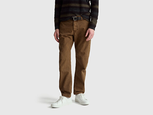 Benetton Erkek Kahverengi %100 Pamuk Cep Detaylı Beli Düğmeli Pantolon