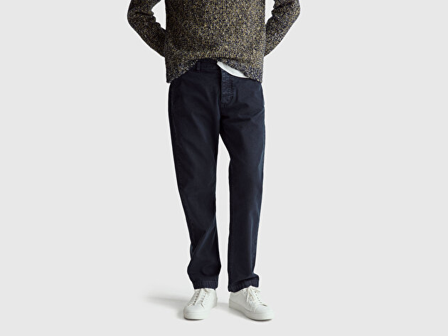 Benetton Erkek Lacivert %100 Pamuk Cep Detaylı Beli Düğmeli Pantolon